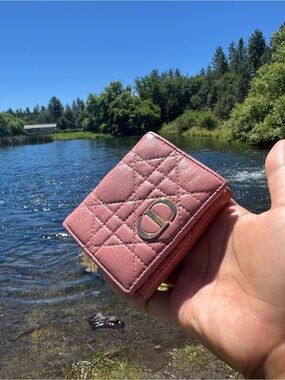 #114 Christian Dior Luxury Pink Quilted Mini Wallet with Signature Hardware